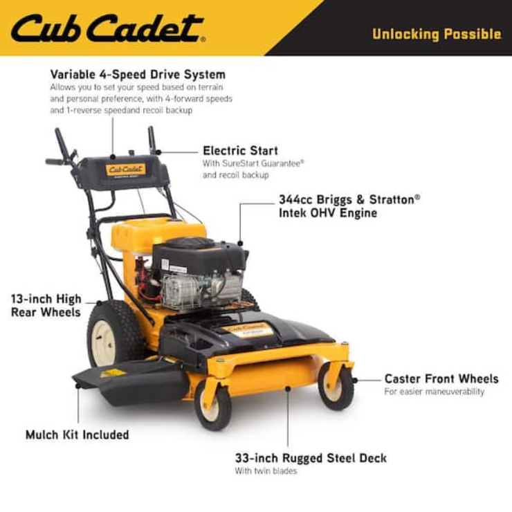 Cub Cadet CC800 33″ Self-Propelled Wide Area Walk-Behind Lawn Mower with 10.5 HP Briggs & Stratton Engine