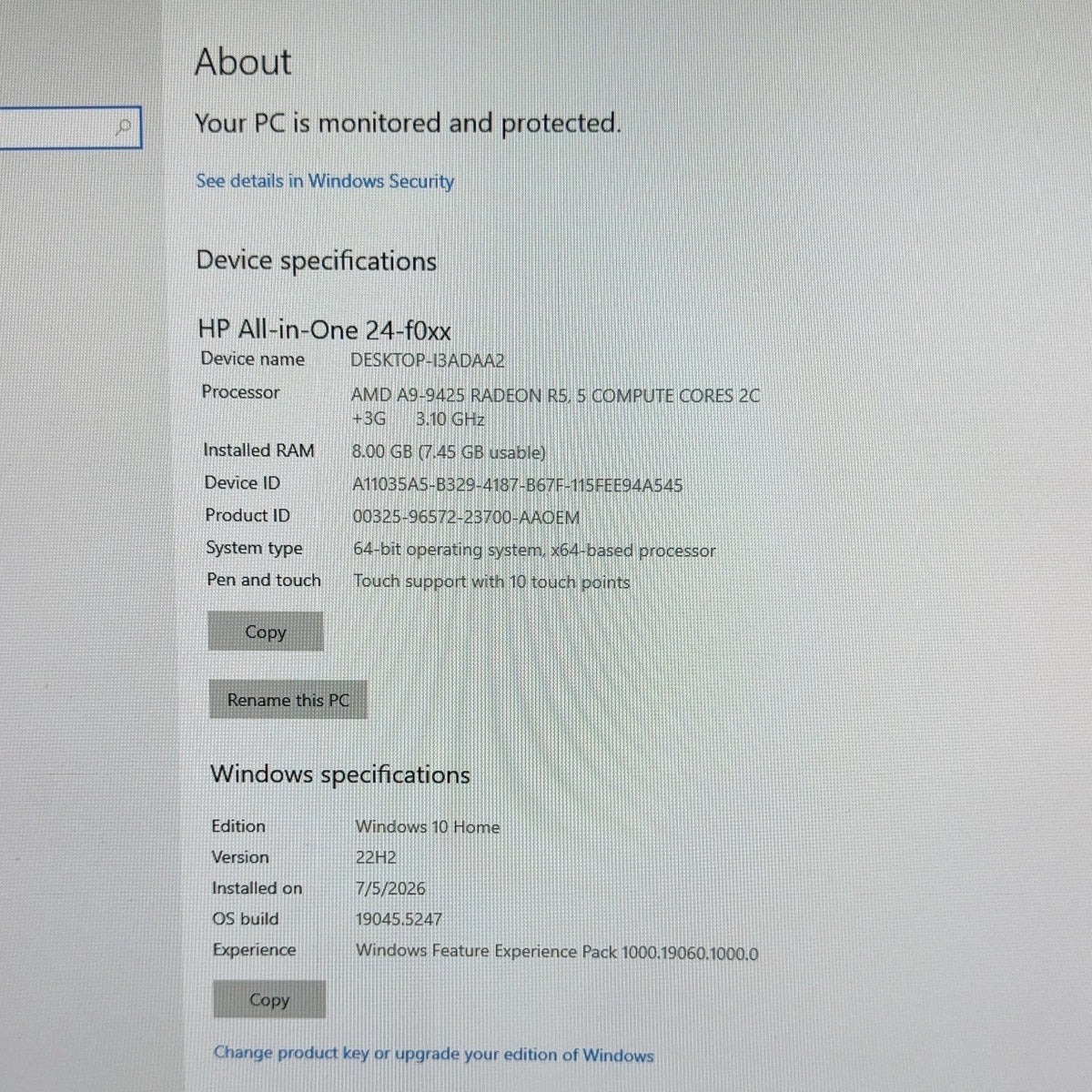 HP All-In-One 24-F0046 A9-9425 3.10GHz 8GB RAM 512GB SSD Desktop Only
