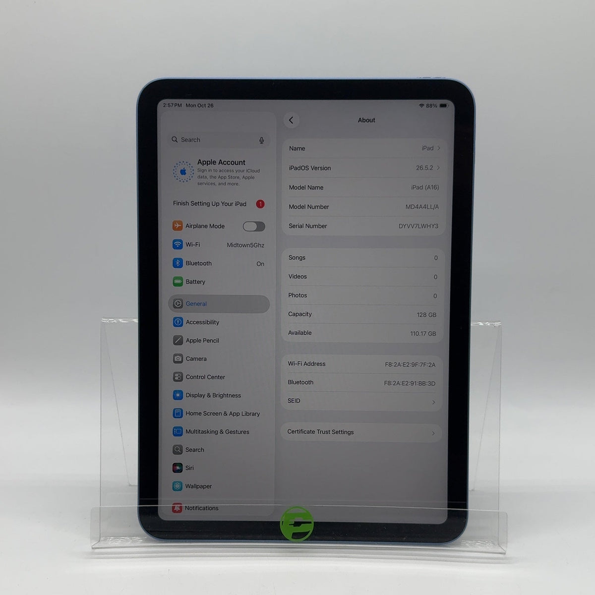 WiFi Only Apple iPad 11" (A16) 128GB Blue MD4A4LL/A