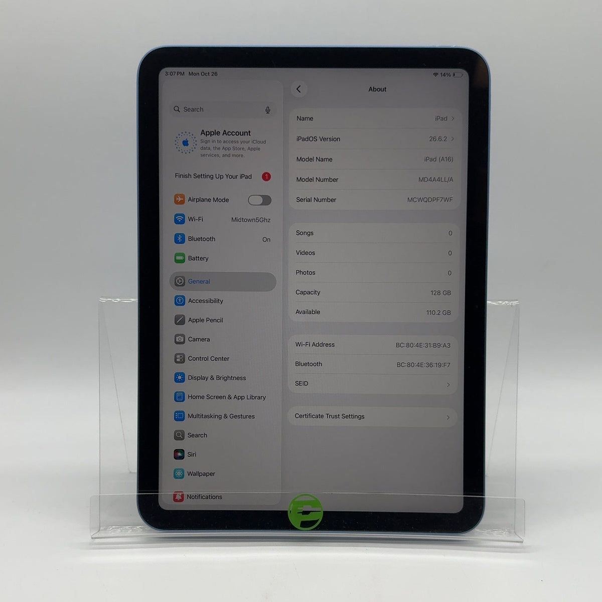 WiFi Only Apple iPad 11" (A16) 128GB Blue MD4A4LL/A