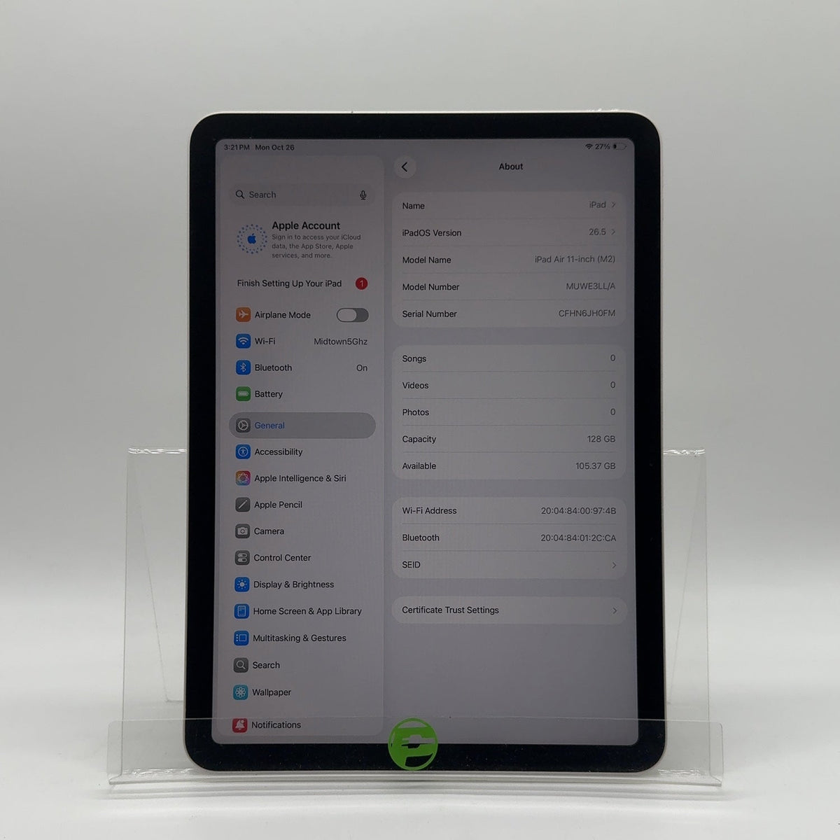 WiFi Only Apple iPad Air 11" M2 128GB Starlight MUWE3LL/A