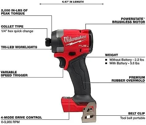 Milwaukee M18 FUEL 18V Lithium-Ion Brushless Cordless Combo Kit with Two 5.0 Ah Batteries, 1 Charger, 2 Tool Bags (7-Tool)