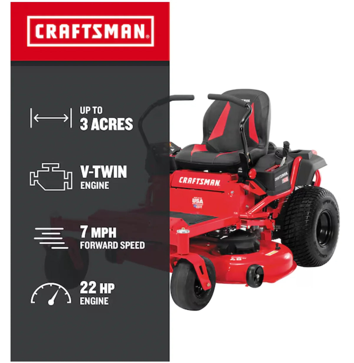 CRAFTSMAN Z5400 | 46in 22HP Zero-Turn Riding Mower | 22 HP Kohler Engine | Hydrostatic Transmission | High-Back Seat (17ARFACT093)